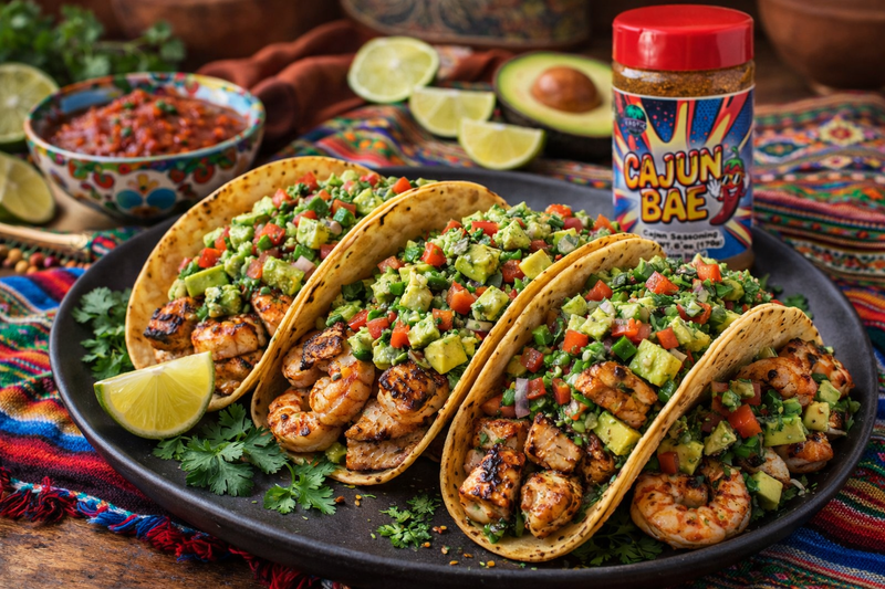 Cajun Bae Grilled Shrimp Tacos with Lime Crema